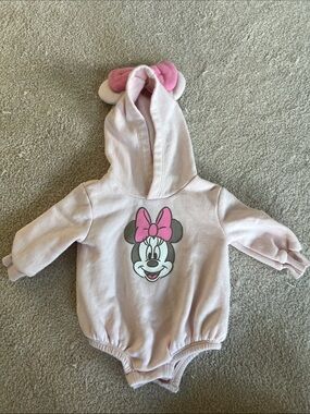 Old Navy Minnie Mouse Hooded Bodysuit Pink Baby 3-6M